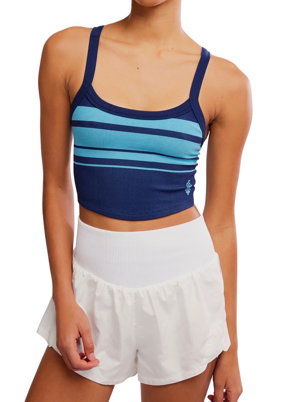 Free People Movement All Clear Ribbed Blue Retro Stripe Cami Crop Top M/L